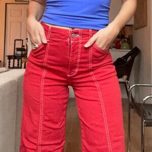 Anthropologie Maeve Seamed High Rise Wide Leg Jeans, Size 26, Red